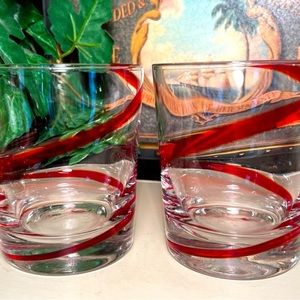 Pier 1 Red Swirl Old Fashion glasses Set of 2